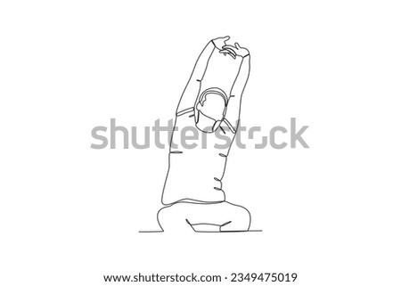 A man stretches after waking up. Morning activities one-line drawing