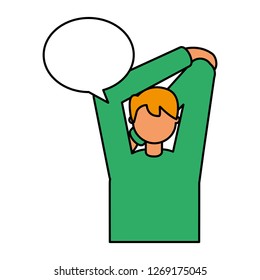 man stretching activity speech bubble