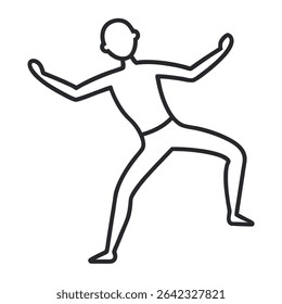 Man Stretching Arms and One Leg Outline Icon – Fitness Balance Exercise Silhouette on White Background