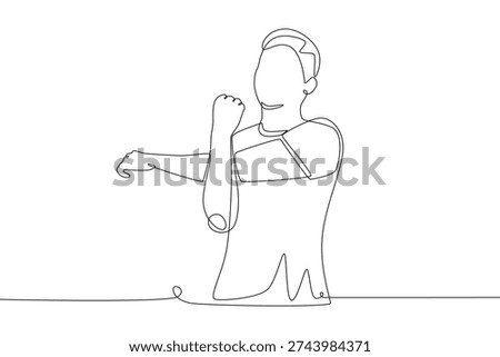Man stretching. Stretching concept one-line drawing
