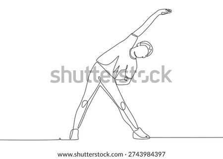 Man stretching. Stretching concept one-line drawing