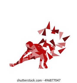 Man stretching exercise fitness warm up vector background abstract illustration concept made of polygon fragments isolated on white