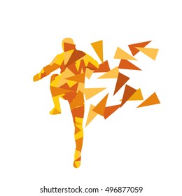 Man stretching exercise fitness warm up vector background abstract illustration concept made of polygon fragments isolated on white