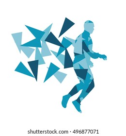 Man stretching exercise fitness warm up vector background abstract illustration concept made of polygon fragments isolated on white
