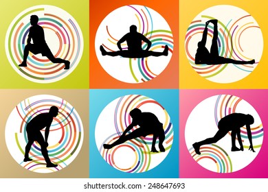 Man stretching exercise warming up and training set vector background concept