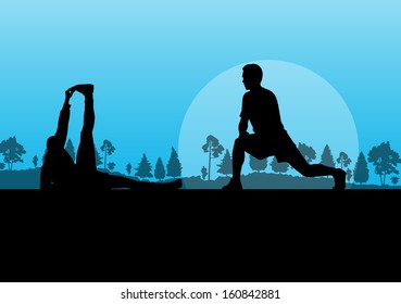 Man stretching exercise warming up vector background