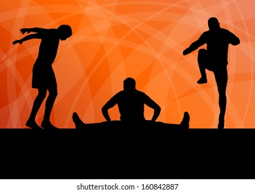 Man stretching exercise warming up vector background