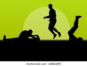 Man stretching exercise warming up vector background