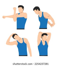 Man stretching her neck  arms   shoulders  hand  Flat vector illustration isolated white background