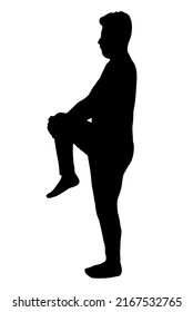 Man stretching knee vector silhouette, isolated on white background, fill with black color, shadow idea, sport and fitness concept