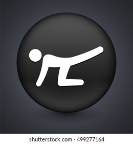 Man Stretching on Black Round Button