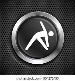 Man Stretching on Black Round Button