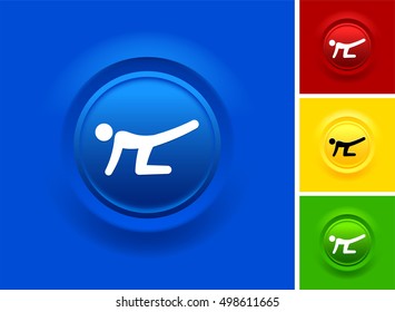 Man Stretching on Blue Bevel Round Button