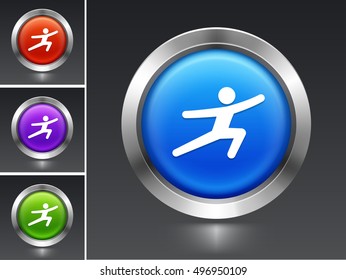 Man Stretching on Blue Round Button