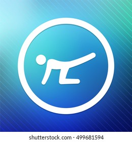 Man Stretching on Blue Round Button