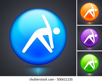 Man Stretching on Blue Round Button