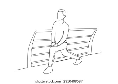 A man stretching on the boat. Harbor activities one-line drawing