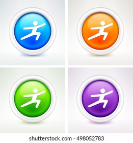 Man Stretching on Colorful Round Buttons