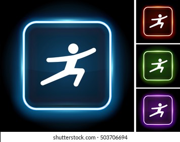 Man Stretching on Glow Square Button