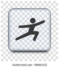 Man Stretching on Transparent Square Button