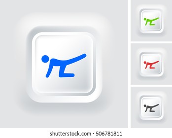 Man Stretching on White Square Button