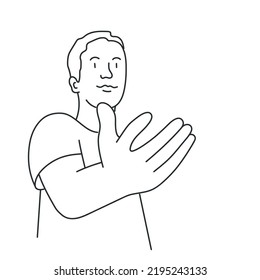Hombre extendiendo su mano de ayuda. Ilustración vectorial dibujada a mano. Blanco y negro.