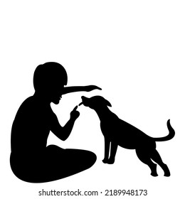 The man is stroking his dog with gently and friendly,Flat vector illustration of constructors isolated on white background