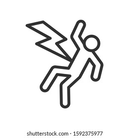 man struck by lightning, accident , linear icon. Editable stroke