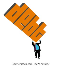 A man struggles to hold up the word debt in a vector illustration about handling debt.