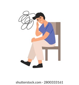 Man Struggling with Depression and Stress. Stressed Man Sitting with Head Down. Sad Young Man Experiencing Anxiety.