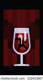 Man stuck in the Red Wine Glass