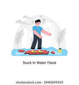 Man Stuck In Water Flood abstract concept vector in a flat style stock illustration