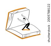 A man, a student or a businessman is flipping over a large book. Vector Illustration Hand drawing doodle style