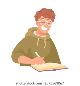 Man Student Character with Book Learn Lesson Vector Illustration