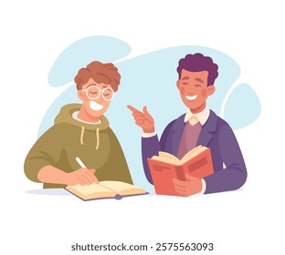 Man Student Character with Book Learn Lesson Vector Illustration