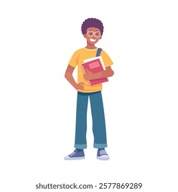Man Student Character Standing with Backpack Vector Illustration