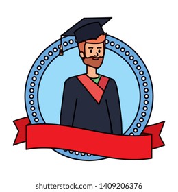 man student graduated with beard in emblem