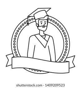 man student graduated with beard in emblem
