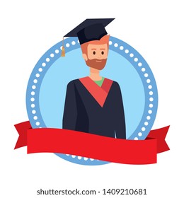man student graduated with beard in emblem