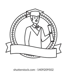 man student graduated with diploma in emblem