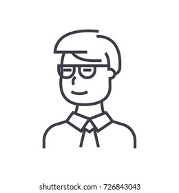 man student looking with glasses vector line icon, sign, illustration on background, editable strokes
