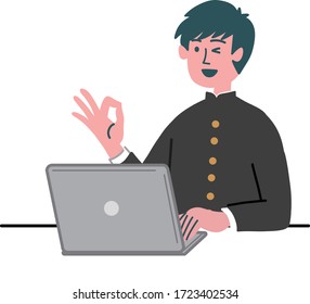man student uniform laptop computer motivated