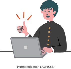 man student uniform laptop computer motivated