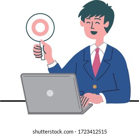 man student uniform laptop computer yes no