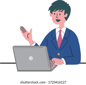 man student uniform laptop computer suggest