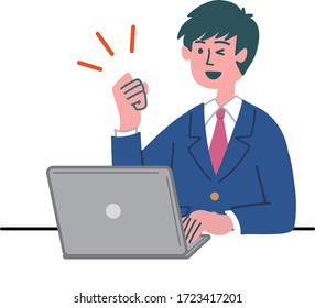 man student uniform laptop computer motivated