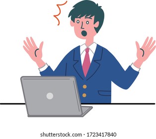 man student uniform laptop computer surprised 