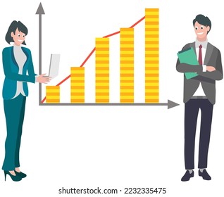 Man studies business finance statistics, bar chart graphic report. Business data analysis, financial research concept. Businessman works with statistical indicators, digital analytics technology