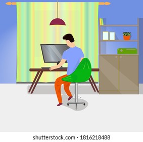 un hombre estudia en casa por la noche