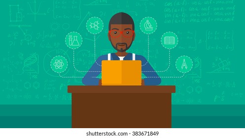 Man studying with laptop.